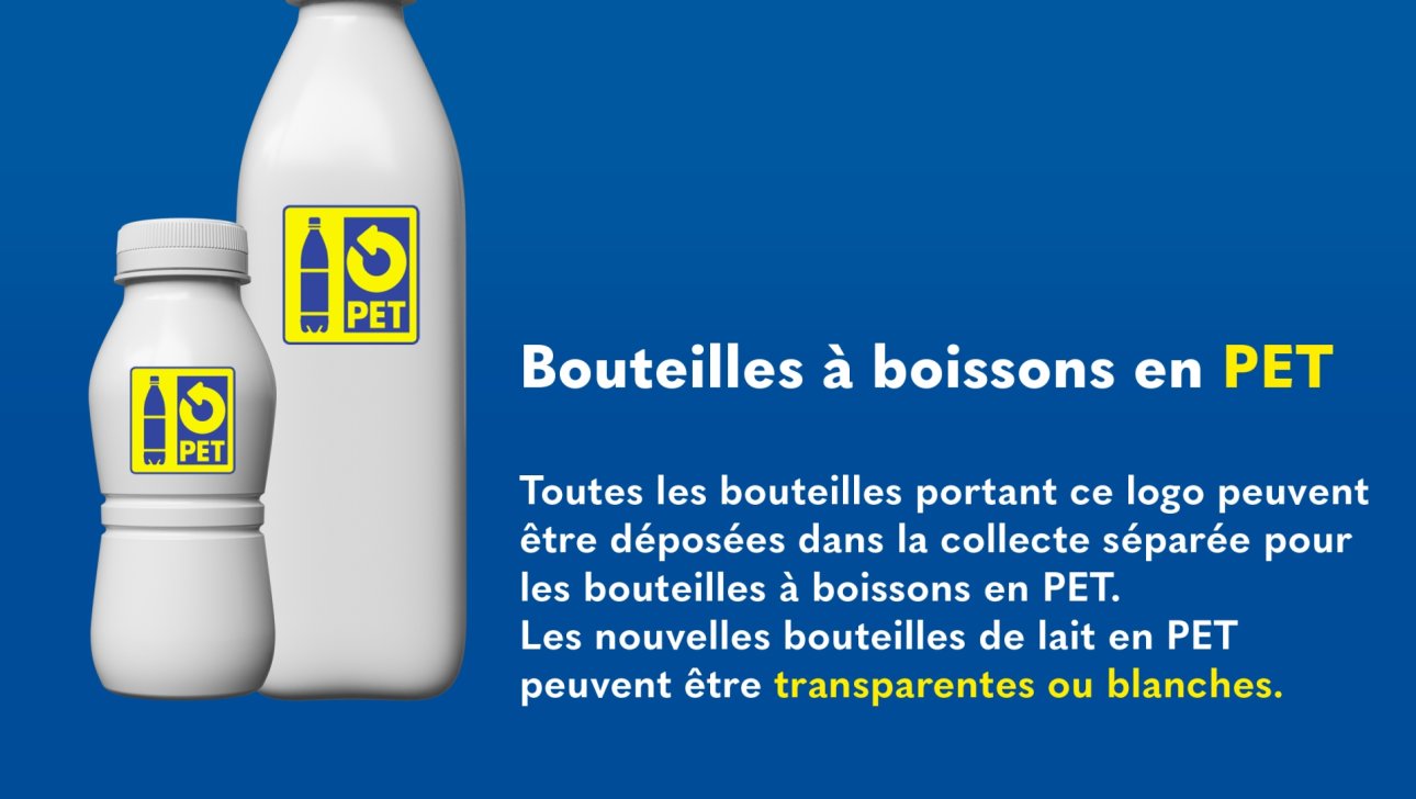 Repérez logo bleu et jaune de PET-Recycling Schweiz